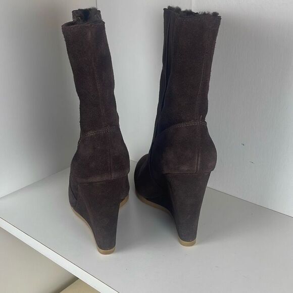 Coach Danee Suede Shearling Shaft Ankle Boots Chestnut Brown 7.5 - Picture 5 of 16